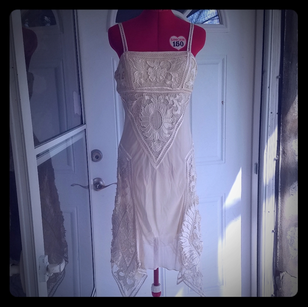 Vintage Sue Wong cream silk lace dress